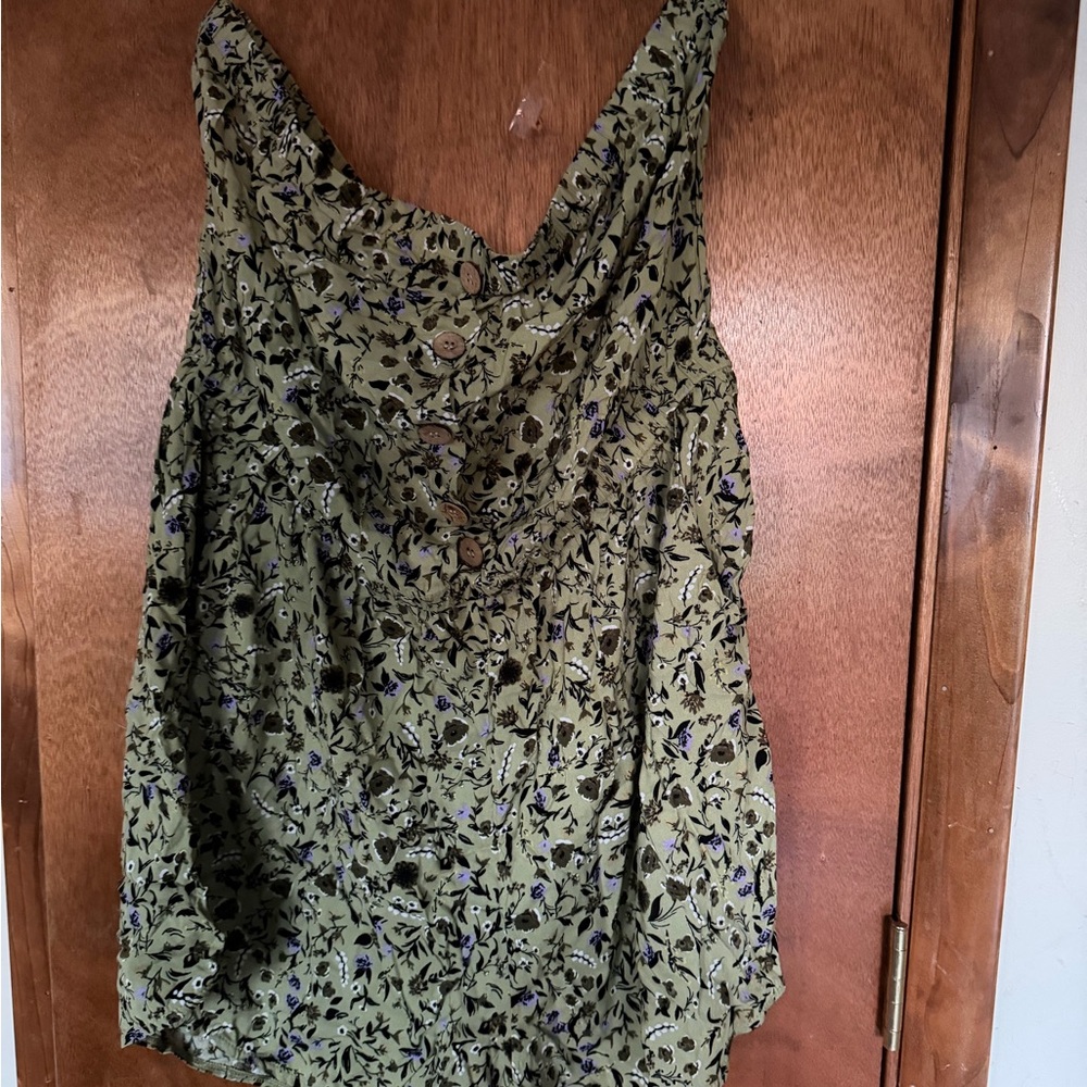 Olive Floral Button-Romper